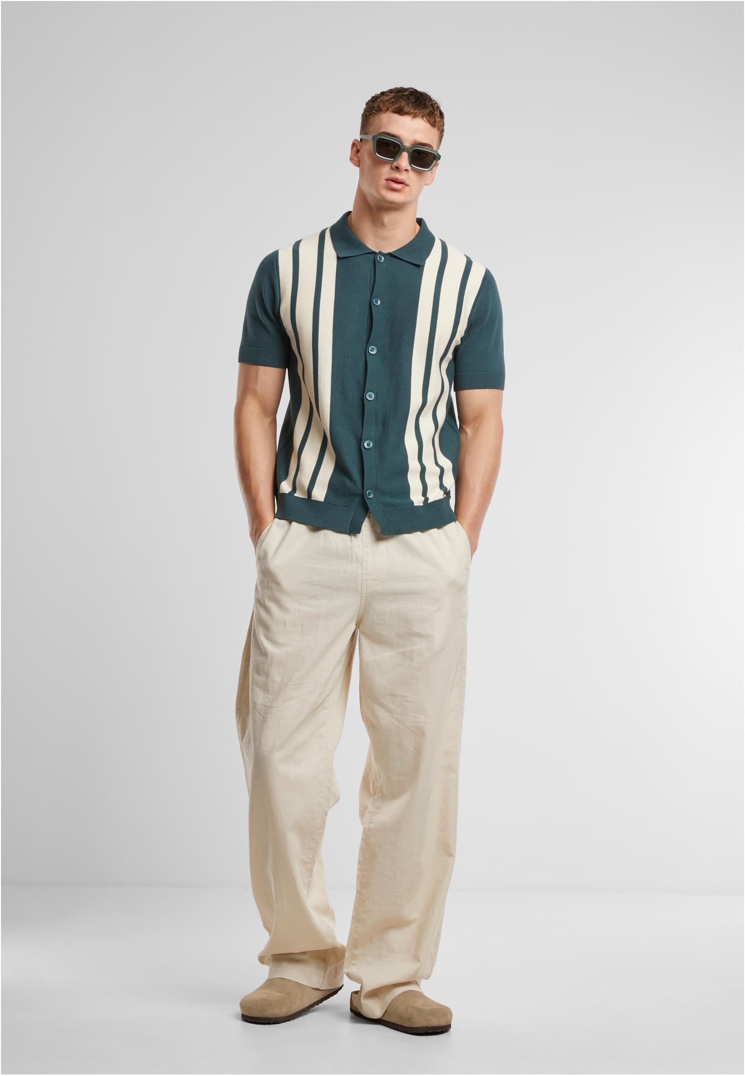 Urban Classics Knit Retro Shirt Bottlegreen/Whitesand