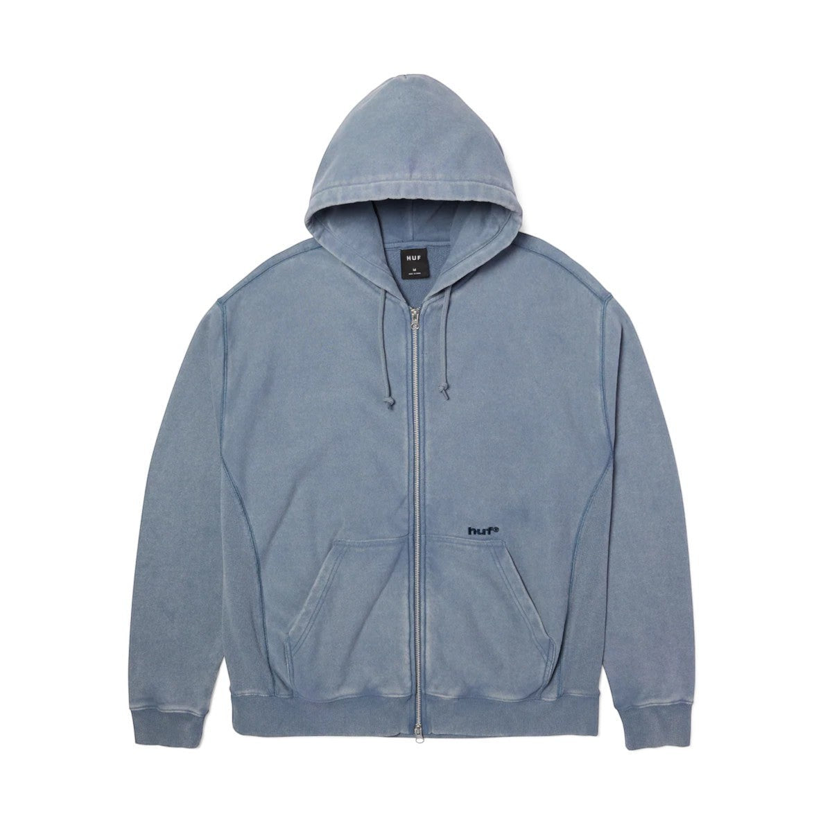 impostor.ro blue washed cotton blend zip-up hoodie with front pocket and hood