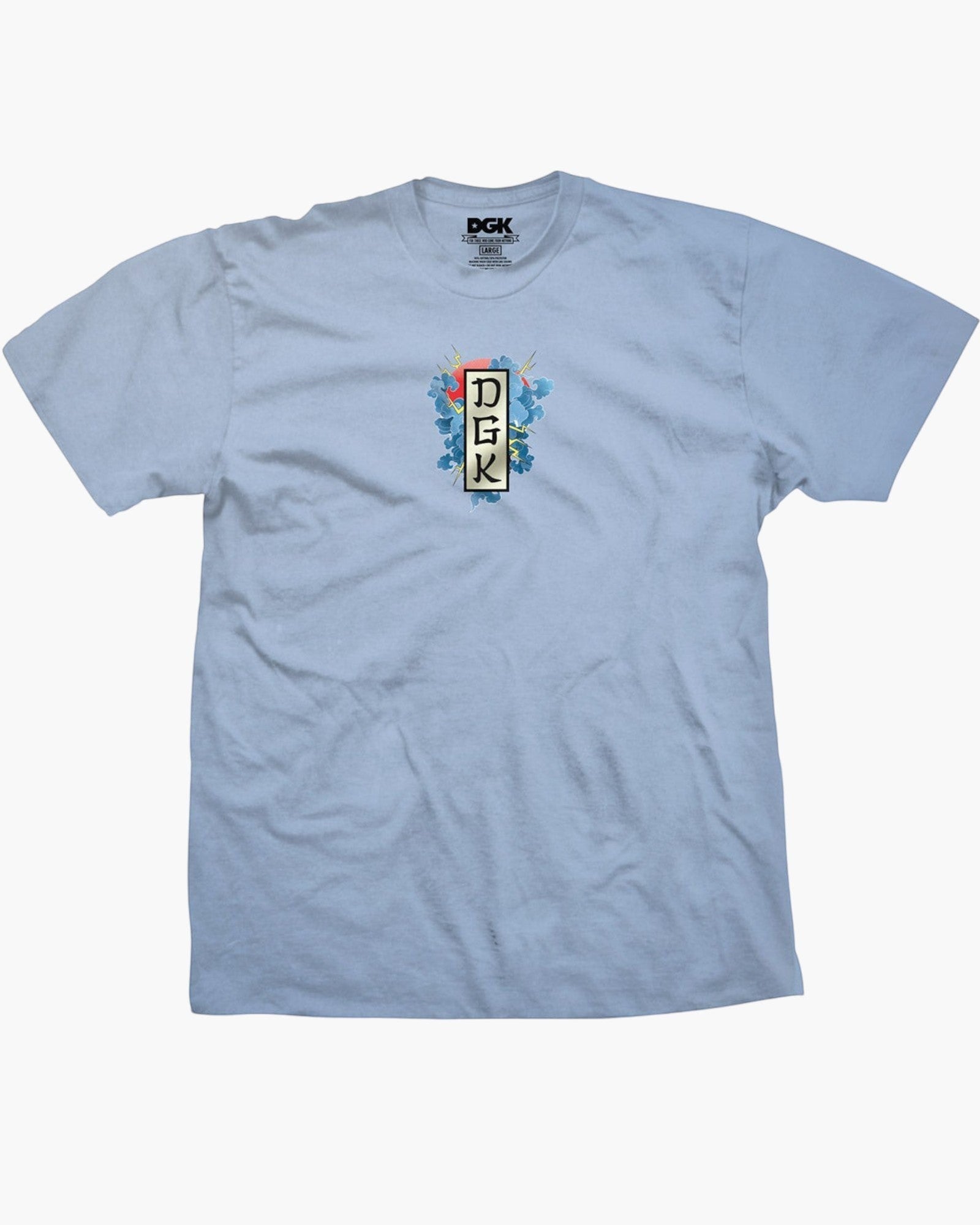 impostor.ro DGK Battle T-Shirt in powder blue with a Japanese-inspired graphic featuring a red sun, blue clouds, and lightning.
