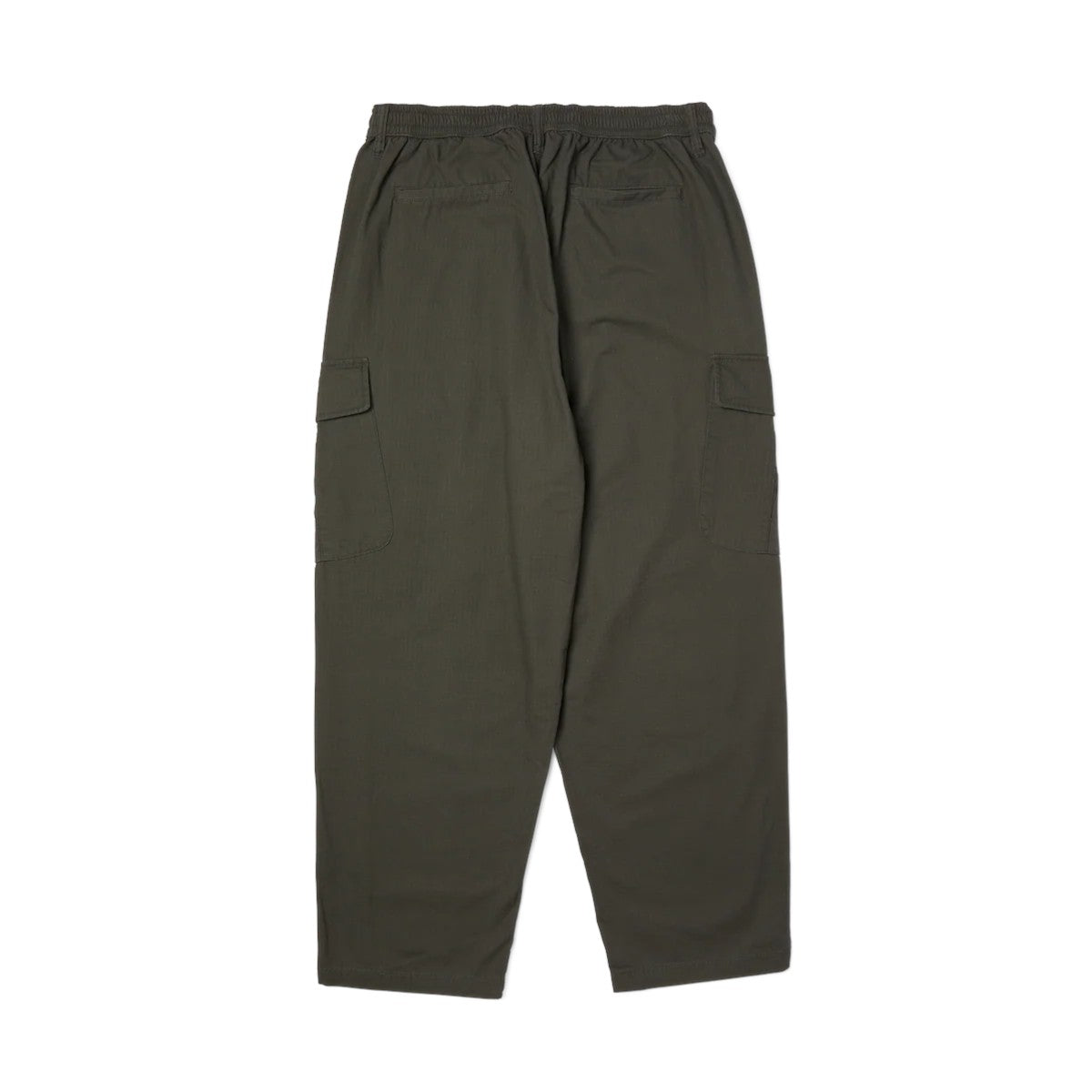 impostor.ro olive green baggy cargo pants with elastic waistband and side pockets.