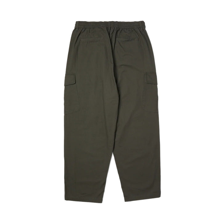 impostor.ro olive green baggy cargo pants with elastic waistband and side pockets.