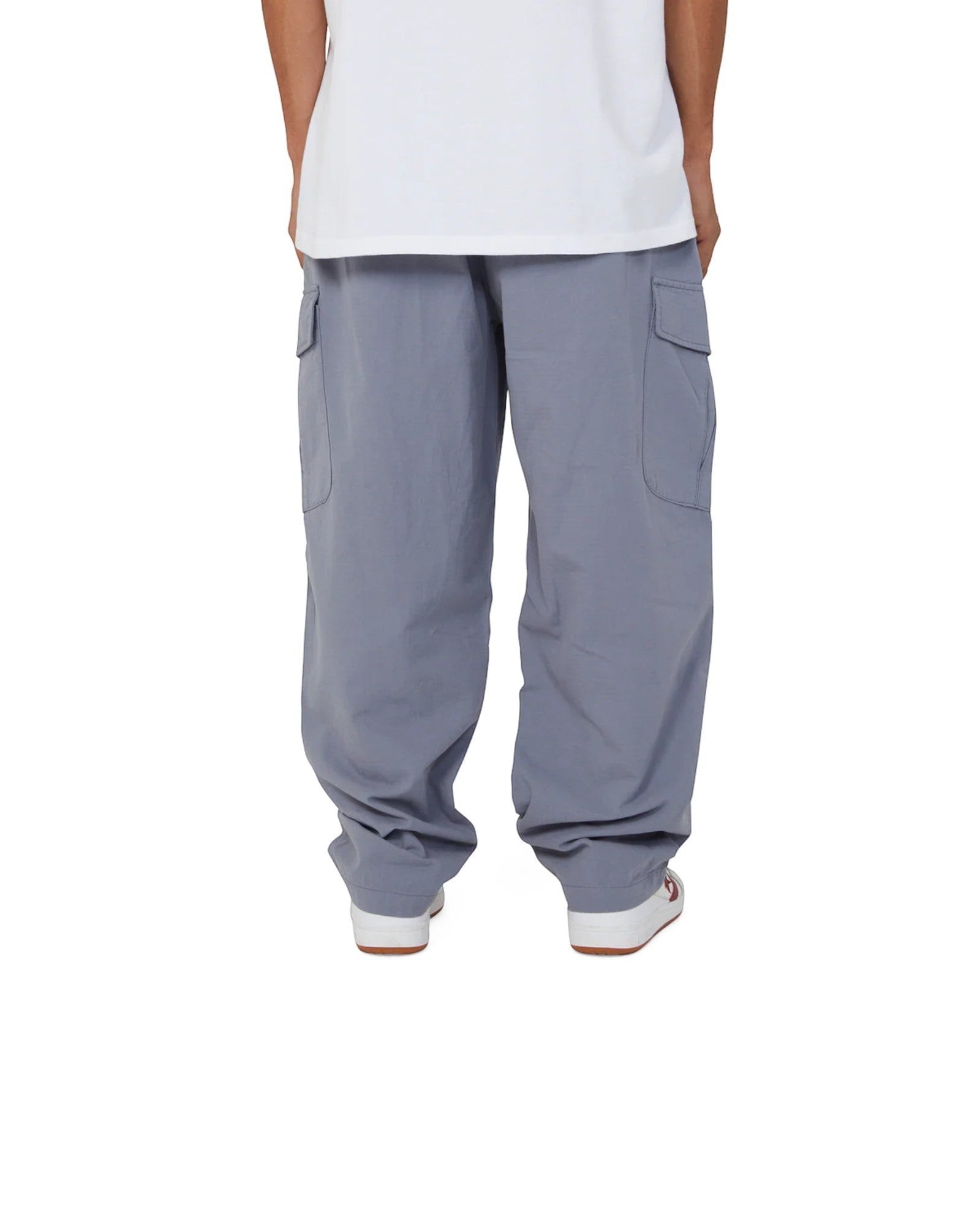 impostor.ro blue baggy cargo pants with multiple pockets and a relaxed fit.