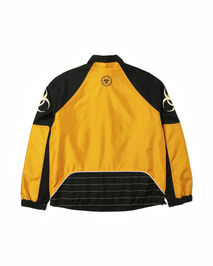 impostor.ro HUF Sector Jacket in black and yellow with biohazard graphic on sleeves and high performance design logo