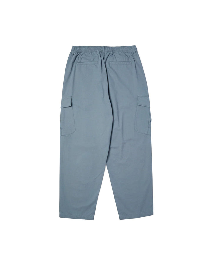 impostor.ro blue baggy cargo pants with multiple pockets and elastic waistband